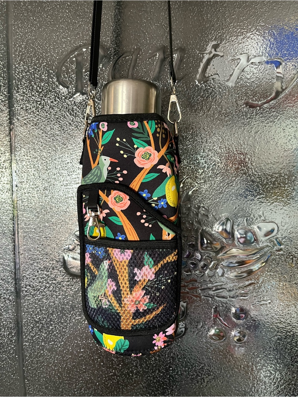 Floral Bottle Carrier Crossbody Bag - Black